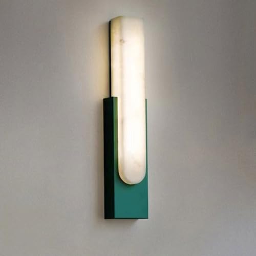 Lámpara de pared moderna LED de imitación de mármol, lámpara de pared rectangular de resina, aplique de pared de metal con forma de tubo para decoración del hogar (color verde).