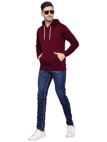 Image of TQH Men's Cotton Blend Fleece Solid Hooded Neck Sweatshirt