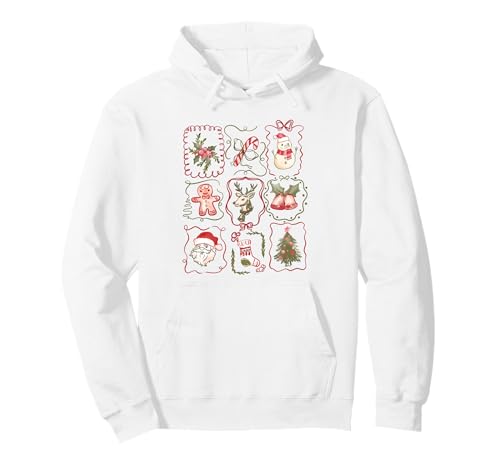 Lindo Collage de Navidad Retro árbol de Papá Noel Reno Pan de Jengibre Sudadera con Capucha