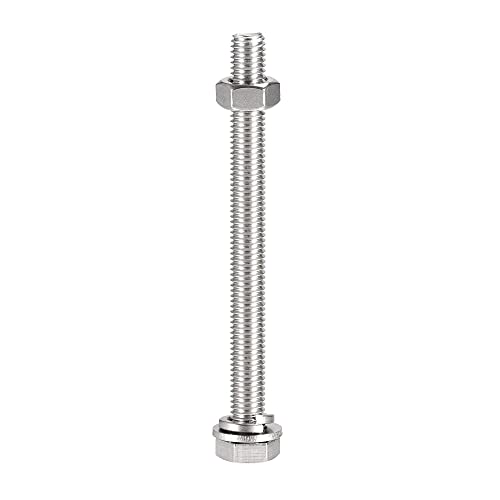Image of uxcell M10 x 120mm Hex Head Screws Bolts, Nuts, Flat & Lock Washers Kits, 304 Stainless Steel Fully Thread Hexagon Bolts 6 Sets