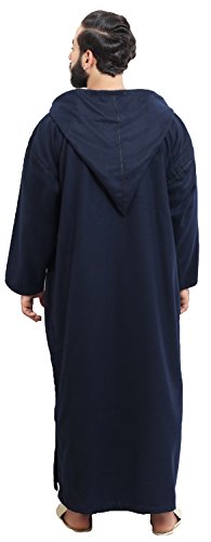 Moroccan Men Djellaba Handmade Winter Cotton Delicate Embroidery Navy Large to X-large3
