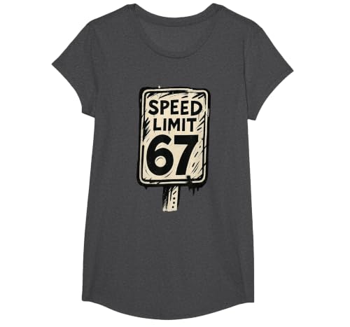 67 Speed Limit Sign Gen Alpha 67 Meme T-Shirt, Girls, Dark Heather Grey, Large
