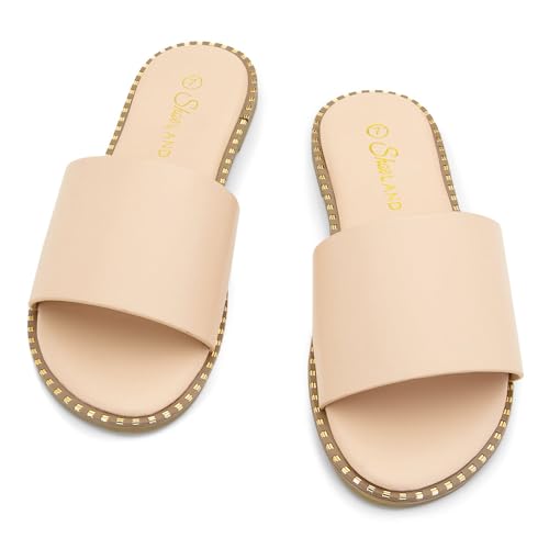 Image of Shoe Land Flat Sandals for Women - Slip-On Slides with Cushioned Footbed | Comfortable Dressy & Casual Open Toe Summer Sandals for Beach, Travel & Everyday Wear
