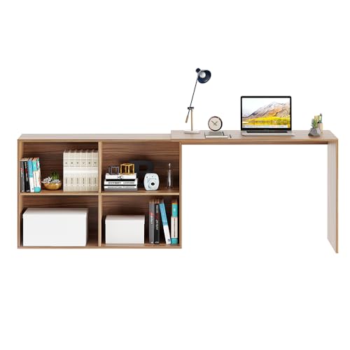 Image of FURNEASER Maggen Engineered Wood Study Table, Workstation, Rotatable Computer Laptop, WFH Office Desk Gaming Table with Storage, Large (Exotic Teak)