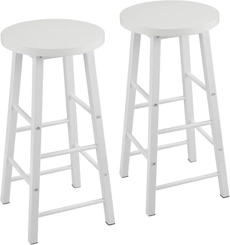 WOLTU Tabourets Bar Lot de 2, Chaise Bar Cuisine Haute, avec Repose-Pieds, Structure en Acier Stable, pour Bistrot et Salle à Manger, Design Industriel, Blanc
