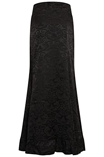 Ro Rox Kathleen Brocade Lace-Up Skirt with Mermaid Ruffle, Jacquard Gothic Maxi Skirt for Women, Black, M4