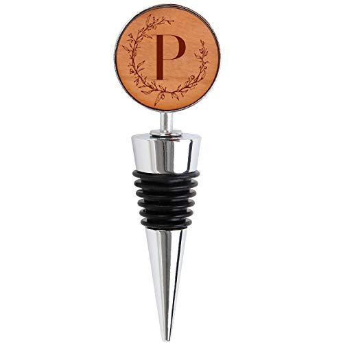 Monogram Letter P Wine Bottle Stopper with Reusable Wine Cork Wooden Decorative Wine Toppers - Decorated Wine Stopper - Silicone Metal Wine Stoppers