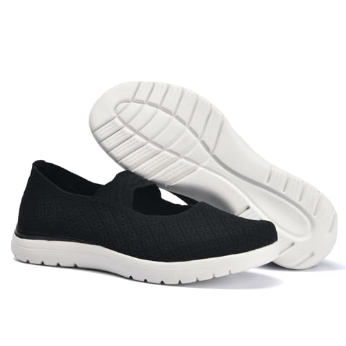 Image of HONHOLD Women's Mary Jane Knit Flats Breathable Walking Shoes