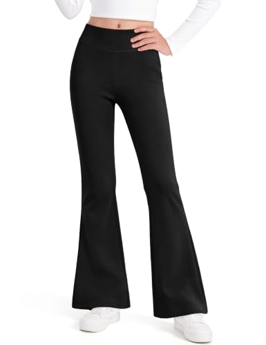 Image of Auranso Girls Flared Leggings Kids High Waisted Yoga Pants Black 7-8Y