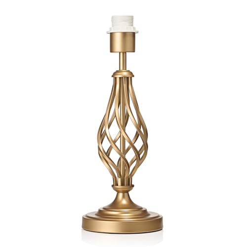 Happy Homewares Traditional and Classic Sleek Satin Gold Table Lamp Base with Switch and Ornate Twist Metal Stem Design | 1 x E27 11w Maximum | 37cm Height