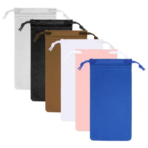 Tucnoeu 6Pcs Glasses Pouch Microfiber Soft Sunglasses Pouch Eyeglass Pouch With Drawstring Assorted Colors for Men & Women