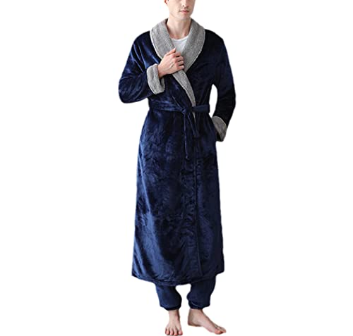 Pyjama en fourrure bleu marine homme et peignoir long femme chaud XL