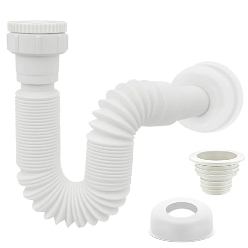 Leyrens Sifón desagüe tubo flexible y extensible, Desague Lavabo y Sifon Lavabo Universal 1 1/4 pulgada X 32 mm Ajustable y Extensible, Con anillo de sellado, Para Lavabo de Cocina y Baño