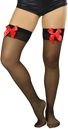 Image of ToBeInStyle Women's Opaque Long Thigh High Stockings w /Decorative Front Satin Bow