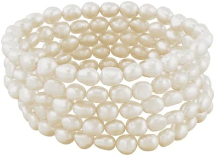 Honora Set of Five 6-7 mm White Baroque Freshwater Cultured Rice Pearl Bracelets, 7.25"