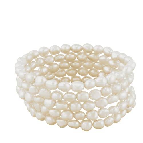 Honora Set Of Five 6-7 Mm White Baroque Freshwater Cultured Rice Pearl Bracelets, 7.25" #TOP1