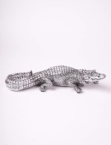 HAUCOZE Crocodile Statue Gifts Animal Figurine Arts Modern Sculpture Home Decor Table Centerpiece Crafts Polyresin Ornament Silver 36cm - Image 4