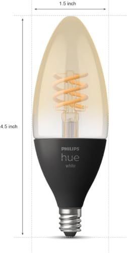 Image of Philips Hue White Ambiance Filament E12 Candle Bulb Full Range of White Light, Compatible with Alexa, Google Assistant, and Apple HomeKit, Black