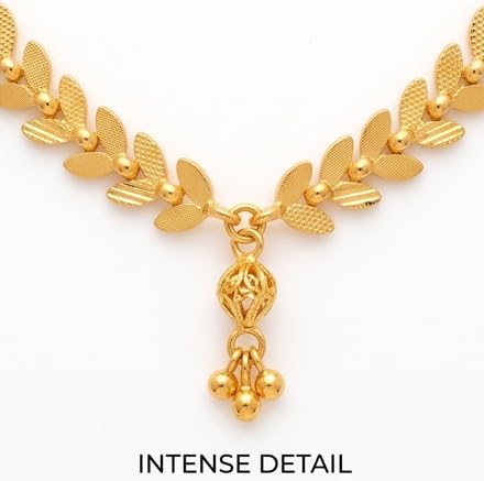 Image of Elegant Gold Leaf Pattern Necklace with Pendant | Lightweight & Comfortable
