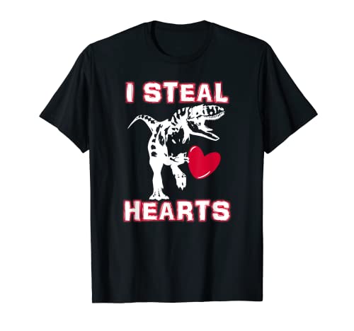 Regalo del día de San Valentín Niños I STEAL HEARTS Funny T-Rex Dinosaur Camiseta