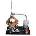Distillatore alambicco da 1 litri in rame e vetro con raffreddamento a serpentina, termometro, spiritiera e raccoglitore in vetro