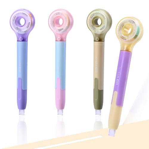 Temiary 4 Pack Correction Tape Pen, 6M/256\" x 0.2\" White Smooth Pull Out Tape Pens, Quick Dry Easy to Use Applicator for Instant Corrections Study and Office Supplies (Macaron)