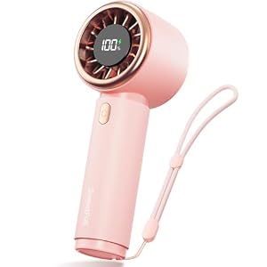 SWEETFULL Mini Fan Portable – Cute Handheld Turbo Fan with Rechargeable Battery, 5 Speeds, Small Hand Personal Travel Essentials for Women, Girls, Kids, Lash, Makeup – Pink