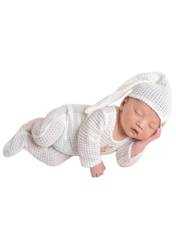 Vedory Fashion Newborn Boys Girls Baby Photo Shoot Props Outfits Crochet Clothes Long Tail Hat Pants Photography Props (special white)