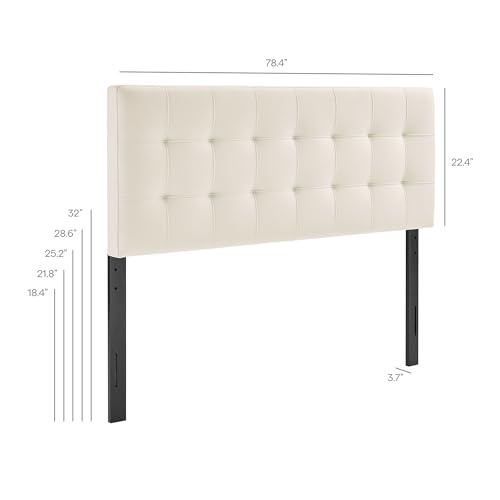 Image of Modway Lily Performance Velvet King Size Headboard with Biscuit Tufting in Alabaster - Stain-Resistant Upholstery with Padded Design and 5 Height-Adjustable Mounts