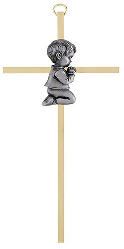 Hanging Wall Crosses Baby Boy Brass Cross, 7 Inch