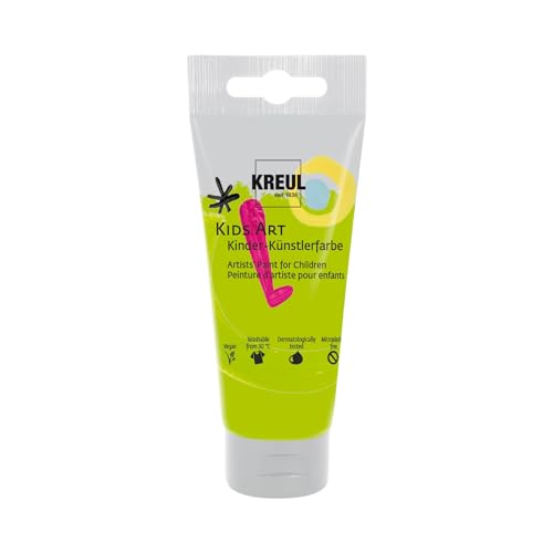 KREUL 43313 - Kids Art Kinder-Künstlerfarbe, Gelbgrün 75 ml Tube, Schulmalfarbe auf Wasserbasis, matte deckende Bastelfarbe für Leinwand, Papier und Karton, vegan