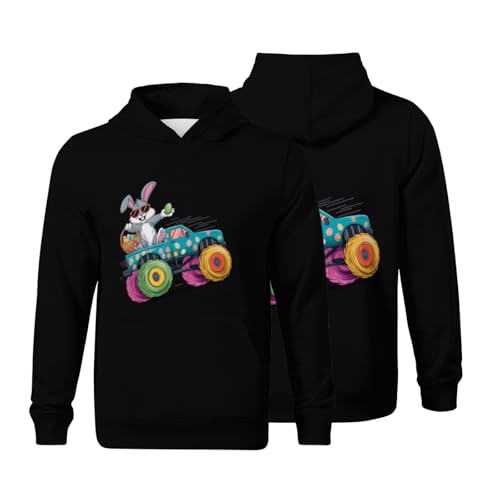 Kids Rabbit Eggs Happy Easter Monster Truck Boys Girls Lightweight Kangaroo Pocket Hoodies