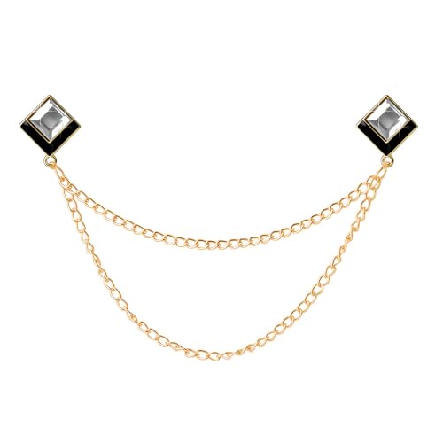 Image of Gem Brooch Pins Hanging Chain Lapel Pin for Men Suits Shirt Collar Brooch Square Crystal Brooch Pin Rhinestone Lapel Pins for Men Tassel Chain Brooch Collar Pins Business Suit Shirt Accessories