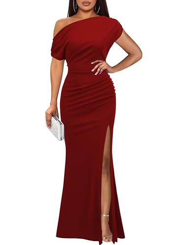 Image of WOOSEA Women's Elegant Sleeveless Off Shoulder Sexy Split Bodycon Long Formal Party Evening Dress