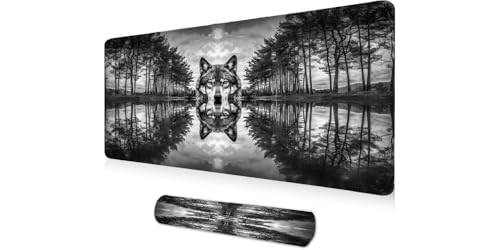 Tapis de souris XXL 1000x400mm motif forêt des loups avec base en caoutchouc antidérapante