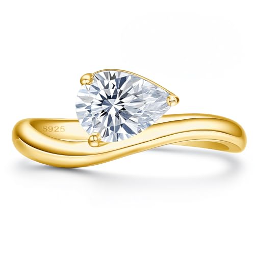 Image of NORBU Solitaire Wavy Moissanite Engagement Rings for Women, 1.5CT D Color VVS1 Clarity Pear Cut, 925 Sterling Silver Promise Ring with 18K White Gold Plated, Jewelry Gift for Wedding Anniversary Birthday Christmas Valentine's Day