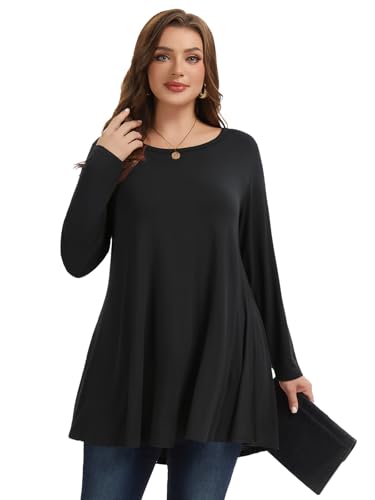 LARACE Plus Size Tunic Tops Long Sleeve Shirts for Women Swing Flowy Loose Fit Clothes for Leggings4