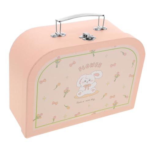 Vaguelly かわいいミニスーツケース型収納ボックス 蓋付き段ボール製 デコレーション用 製収納ケース 幼稚園の工作や誕生日キャンディボックスなどに使用可能 ピンク