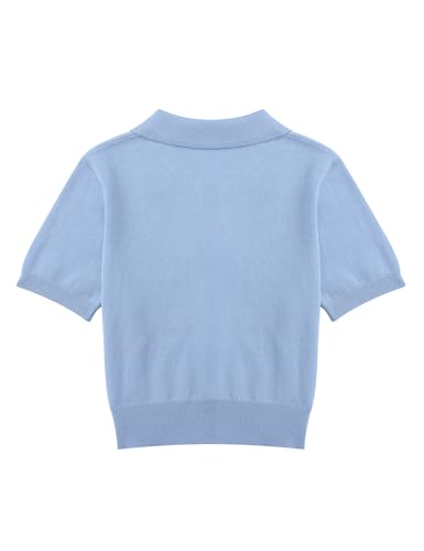Image of Girls Short Sleeve Polo Shirt V Neck Button Down Shirts Summer Knit School Uniform Crop Tops