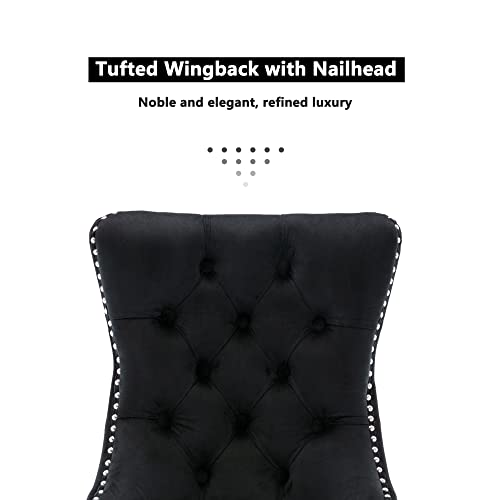 Virabit Tufted Dining Chairs Set Of 4, Black Dining Chairs With Nailhead Back And Ring Pull Trim, Velvet Upholstered Dining Chairs For Kitchen/Bedroom/Dining Room #TOP3
