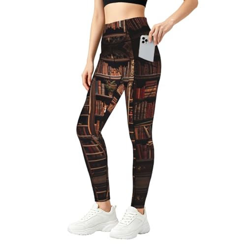 Leggings con estampado de biblioteca ZXERTG para mujer de compresión fitness diaria