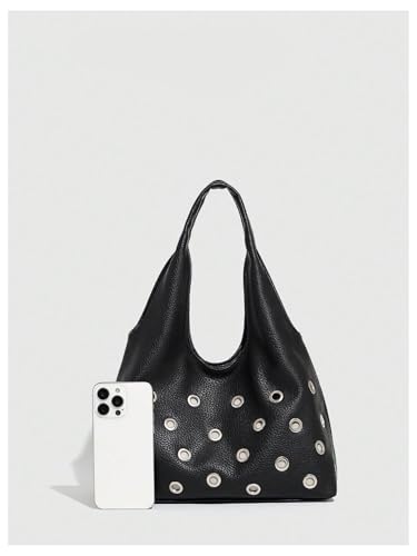 QWINEE Women's Grommet Eyelet Leather Underarm Bags Y2K Magnet Shoulder Bags Purse3