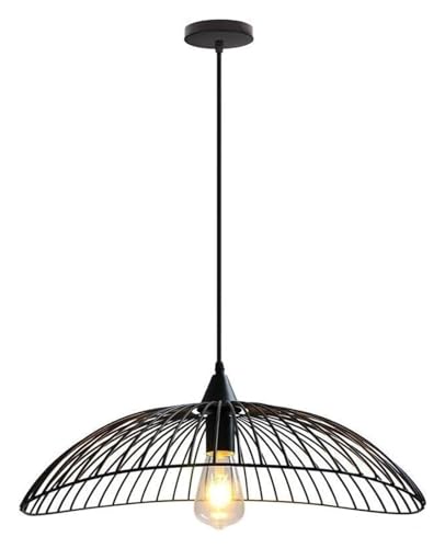 Lustre plafonnier industriel en métal noir avec abat-jour ajouré vintage élégant E27