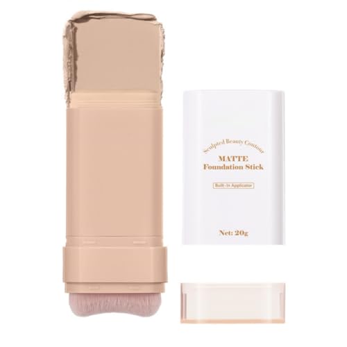 Matte Concealer Foundation Stick, Full Coverage for Dark Circles, Acne & Redness, Blemishes & Contouring, Long-Lasting Korean Waterproof Formula for All Skin Tones, Built-In Kabuki Brush (2# Nature)
