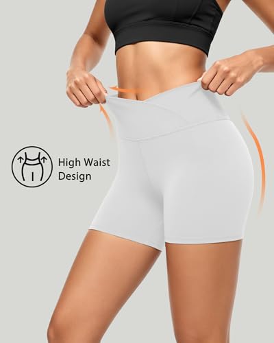 keriffe Womens 5"/10" Crossover Biker Shorts High Waisted Athletic Running Spandex Shorts Gym Yoga Workout - image 4