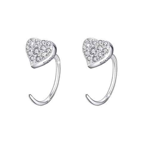Heart Hoop Earrings 925 Sterling Silver Half Hoop Earrings Cubic Zirconia Heart Small Hoop Earrings Huggie Hoops Earrings for Girls Children Women Cover