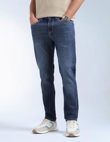 Image of Flying Machine Men's Slim Tapered Fit Jeans| Solid | Mid Rise | Stretchable | Jeans for Man