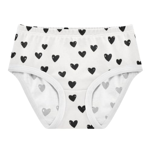 Black Heart Dots Breathable Girls' Panties Organic Underpants for Toddler Girls in Sizes 2T,3T, 4T, 5T, 6Y and 8Y