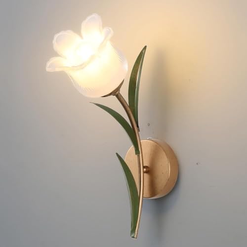 Apliques de Pared Modernos, Aplique Vintage Dorado, Vidrio Blanco lechoso, diseño Floral, Accesorios para Pasillo, Cocina, baño y Sala de Estar, lámpara de Aplique (1)