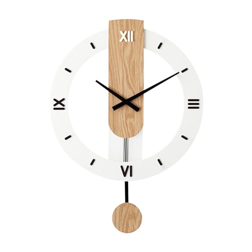 Ergocar Wooden Swing Clock, The Mute Wooden Roman Numeric Hanging Clock, Suitable For Decorative Living Room, Kitchen, Bedroom, Office